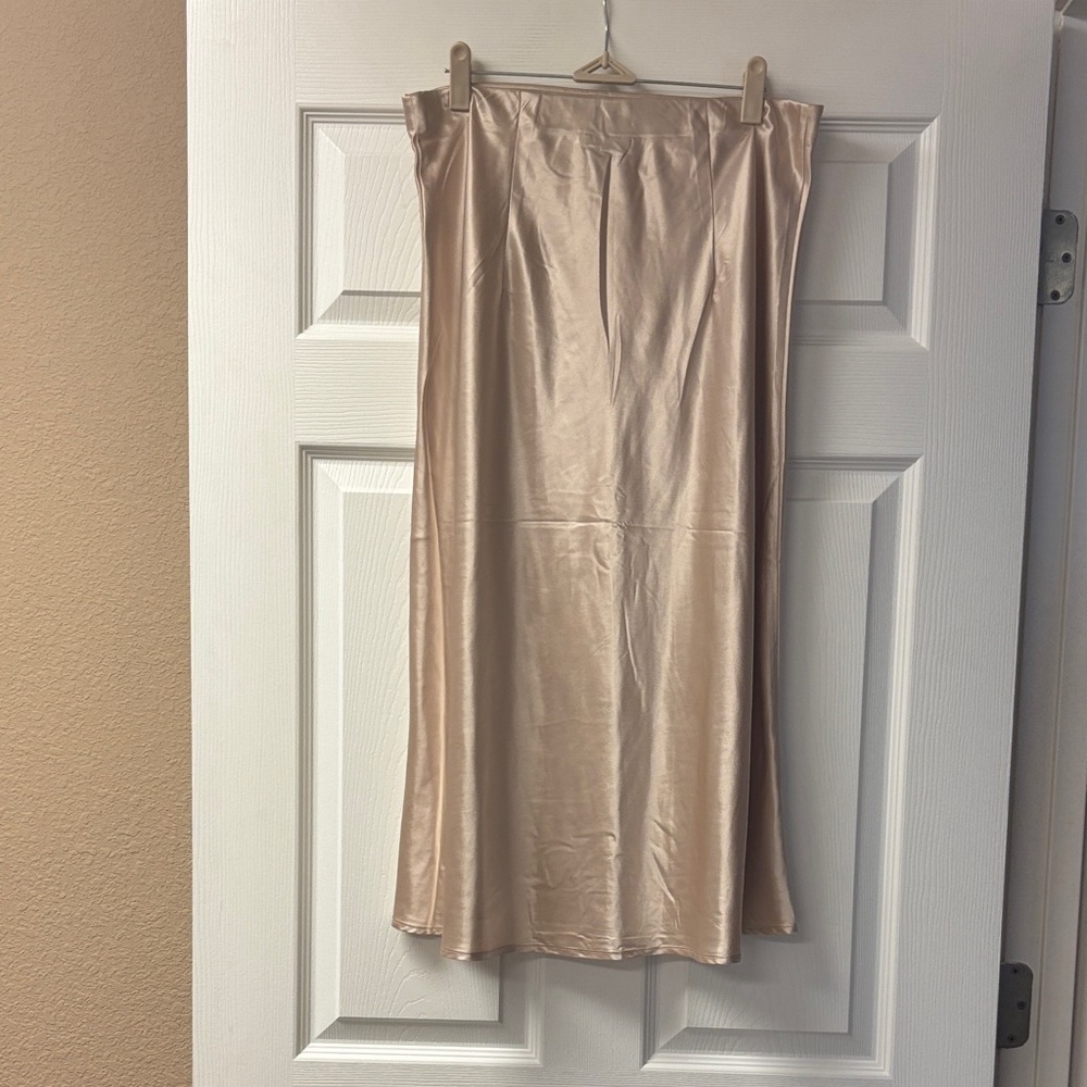 Rachel Zoe Beige Satin Midi Skirt